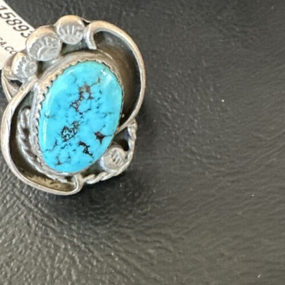 Navajo Blue Kingman Turquoise Ring | Sterling Silver | Sz 9 | Authentic Native American Handmade | 15893