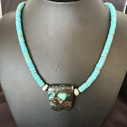 Navajo SpiderWeb Turquoise Heishi Pearls Necklace | Sterling Silver | 20" | Authentic Native American Handmade | 17032