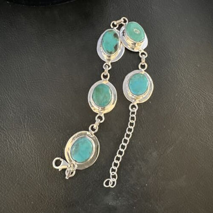 Navajo Blue Turquoise Link Bracelet | Sterling Silver | 8" | Authentic Native American Handmade | 15477