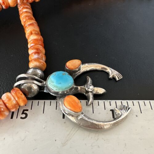 Navajo Blue Turquoise Spiny Naja Pendant Necklace | Sterling Silver | 23" | Authentic Native American Handmade | 14931