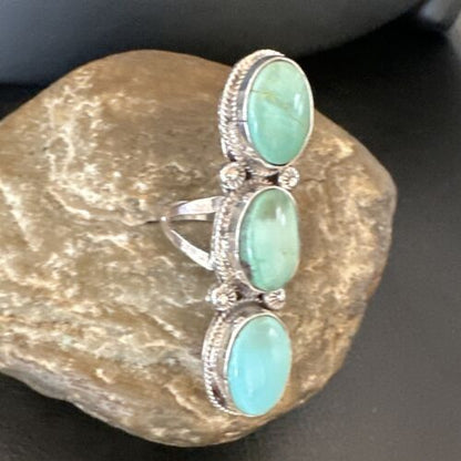 Navajo Blue Dry Creek Turquoise Multi-Stone Ring | Authentic Native American Sterling Silver | Sz 10.5 | 16730