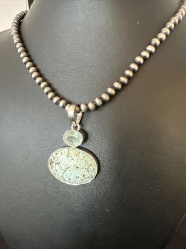 Navajo Dry Creek Turquoise Topaz Pendant Necklace | Sterling Silver | Authentic Native American Handmade | 16438