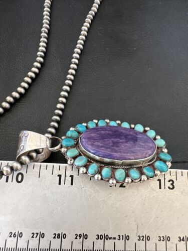 Navajo Purple Charoite Turquoise Pendant Necklace | Sterling Silver | Multi-Stone | 17145