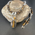 Southwestern Coffee Brown Tiger's Eye Multi-Stone Pendant Necklace | Sterling Silver | 21" | 17052