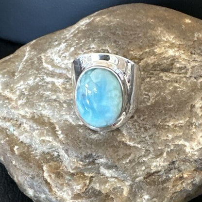 Navajo Blue Larimar Ring | Sterling Silver | Sz 8 | Authentic Native American Handmade | 16602