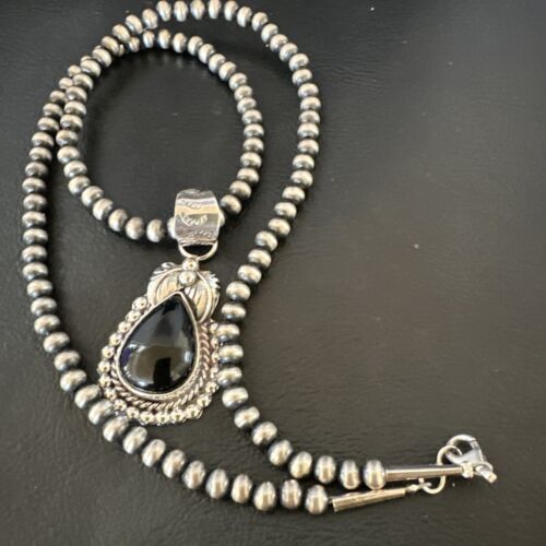 Native American Men's Pendant | Navajo Pearls | Sterling Silver Black Onyx Necklace | 16131