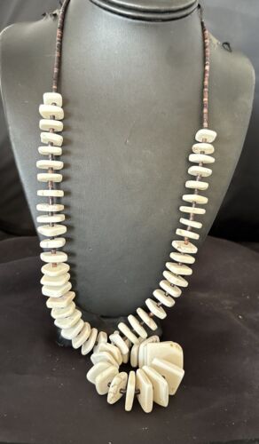 White Buffalo Turquoise Shell Heishi Bead Necklace | Sterling Silver | Authentic Native American | 30" | 17170