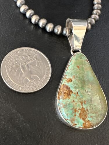 Navajo Green Turquoise Pendant Necklace | Sterling Silver | Authentic Native American Handmade | 15020