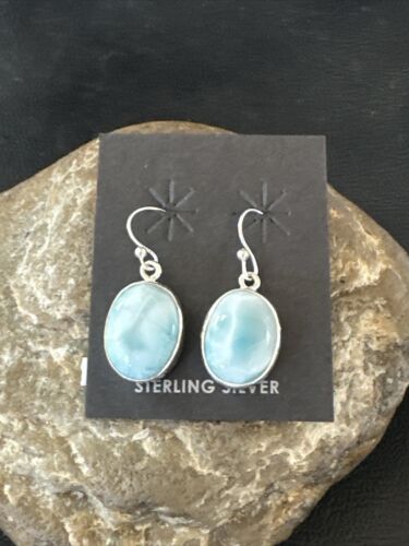 Navajo Blue Larimar Dangle Earrings | Sterling Silver | Authentic Native American Handmade | 17300