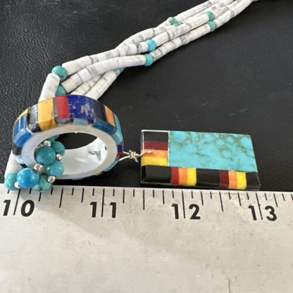 Santo Domingo Multi-Color Turquoise Necklace with Inlay Pendant | Sterling Silver | 24" | 16857 - Masha USA