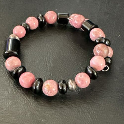 Navajo Pink Rhodochrosite Memory Wire Bracelet | Stainless Steel | Authentic Native American Handmade | 17625