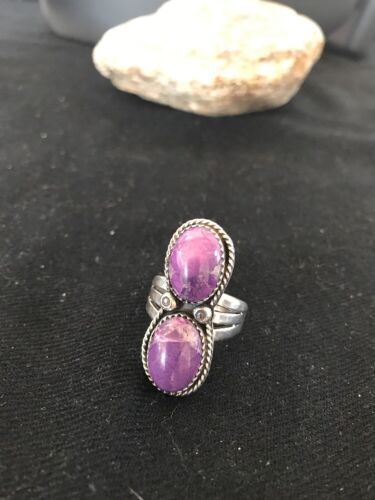 Navajo Purple Charoite Multi-Stone Ring | Authentic Native American Sterling Silver | Multi-Stone | Sz 8.25 | 03518