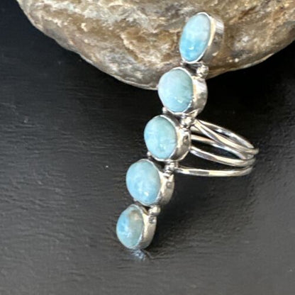 Navajo Blue Larimar Multi-Stone Ring | Authentic Native American Sterling Silver | Multi-Stone | Sz 9.5 | 15972 - Masha USA