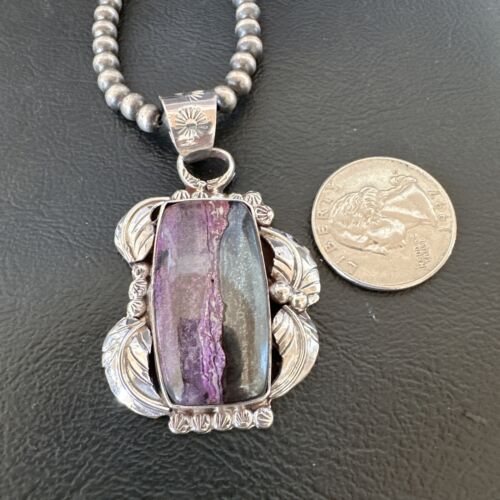 Navajo Pearls Purple Sugilite Pendant Necklace | Sterling Silver Beads | Authentic Native American Handmade | 16460