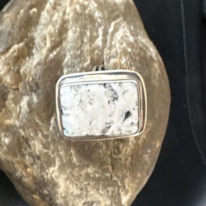 Southwestern Navajo White Buffalo Turquoise Ring | Sterling Silver | Sz 9 | 15000