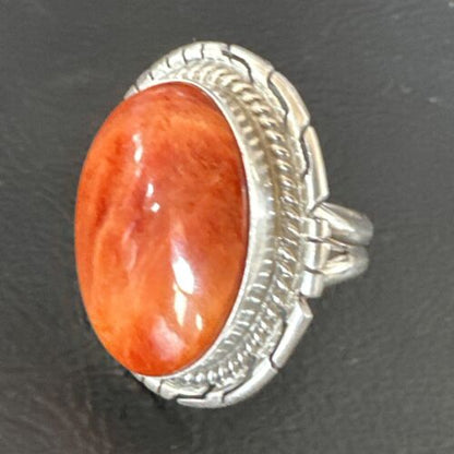 Women's Orange Spiny Oyster Ring | Navajo Sterling Silver | Sz 6.5 | Native American Handmade | 16031