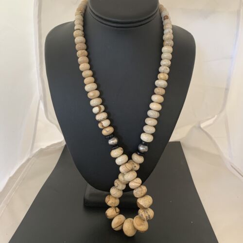 Native American Women's Graduated Picture Jasper & Onyx Necklace | Sterling Silver 26" | 1767