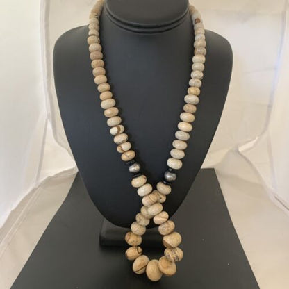 Native American Women's Graduated Picture Jasper & Onyx Necklace | Sterling Silver 26" | 1767
