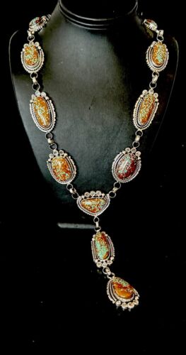 Navajo XL Blue Turquoise #8 Squash Blossom Necklace | Sterling Silver | 18" | Authentic Native American Handmade | 17205