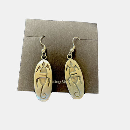 Hopi Gecko Lizard Dangle Earrings | Sterling Silver | Authentic Native American Handmade | 01505