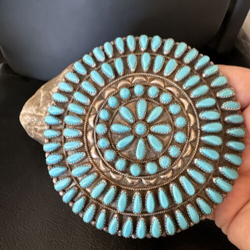 XXL Navajo Blue Turquoise Needle Point Wheel Pin Pendant | Sterling Silver | Authentic Native American Jewelry | 15155