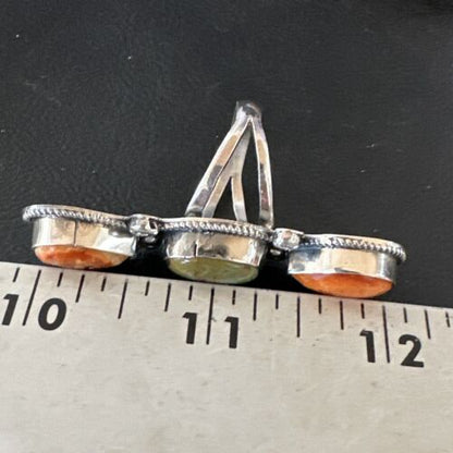 Navajo Green Turquoise Spiny Oyster Multi-Stone Ring | Authentic Native American Sterling Silver | Sz 10 | 16714