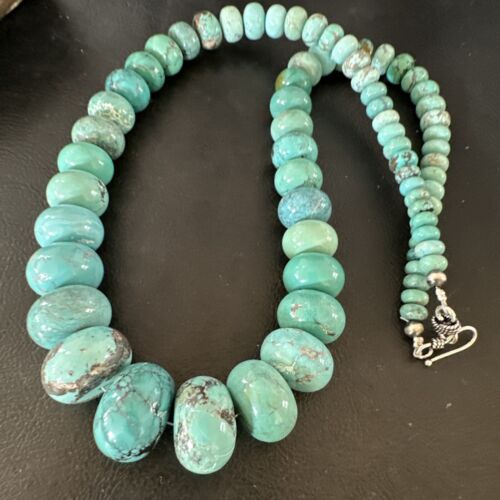New Blue Turquoise Graduated Navajo Pearls Necklace | Sterling Silver | Authentic Native American | 23" | 16596