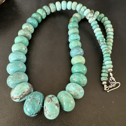 New Blue Turquoise Graduated Navajo Pearls Necklace | Sterling Silver | Authentic Native American | 23" | 16596