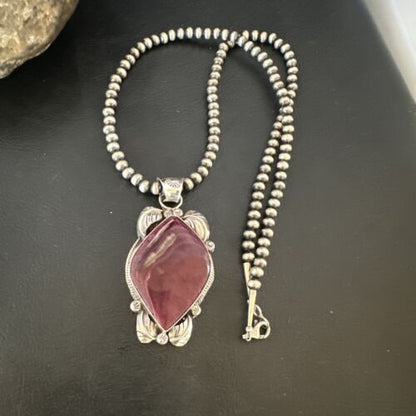 Men's Purple Spiny Oyster Pendant Necklace | Navajo Sterling Silver | Authentic Native American Handmade | 15620