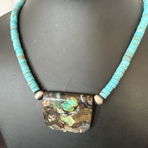 Navajo SpiderWeb Turquoise Heishi Pearls Necklace | Sterling Silver | 20" | Authentic Native American Handmade | 17034