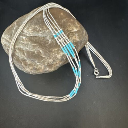 Turquoise 5-Strand Heishi Necklace | Sterling Silver | Authentic Native American Handmade | 15138