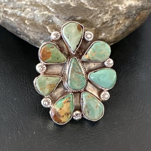 Navajo Green Turquoise Cluster Ring | Authentic Native American Sterling Silver | Multi-Stone | Sz 7 | 16859