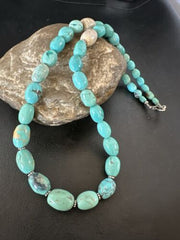 Graduated Blue Turquoise Navajo Pearls Necklace | Sterling Silver | Authentic Native American | 20" | 16952