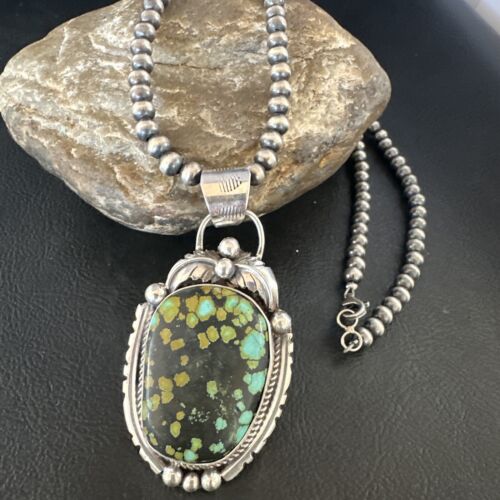 Navajo Green Turquoise Necklace | Sterling Silver | Authentic Native American Handmade | 15041