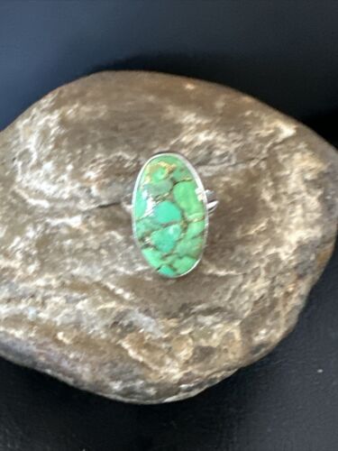 Navajo Green Mojave Turquoise Ring | Sterling Silver | Sz 8 | Authentic Native American Handmade | 15588