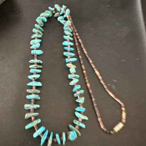Navajo Kingman Turquoise Shell Necklace | Sterling Silver | 28" | Authentic Native American Handmade | 17398
