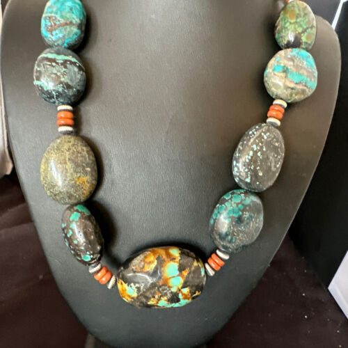 Men's Chunky Spiderweb Turquoise Necklace | Navajo Sterling Silver | Authentic Native American | 21" | 16236 Graduated
