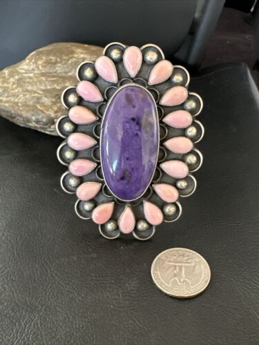 Navajo Sugilite Pink Conch Cuff Bracelet | Sterling Silver | Authentic Native American Handmade | 15853