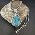 Navajo Blue Kingman Turquoise Pendant Necklace | Sterling Silver Pearls | Authentic Native American Handmade | 16024