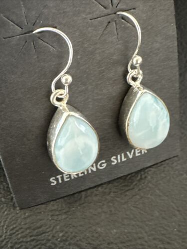 Navajo Blue Larimar Dangle Earrings | Sterling Silver | Authentic Native American Handmade | 17292