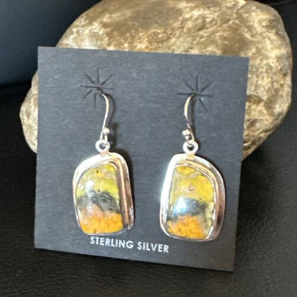 Navajo Bumblebee Jasper Earrings | Sterling Silver | Authentic Native American Handmade | 15811