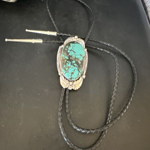 Men's Blue Spiderweb Turquoise Bolo Tie | Navajo Sterling Silver | Authentic Native American Handmade | 15010 - Masha USA