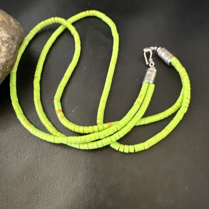 Navajo Green Gaspeite Stabilized Necklace | Sterling Silver | 22" | Authentic Native American Handmade | 16467