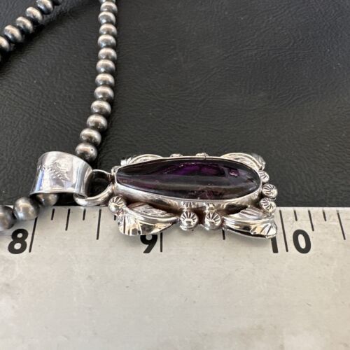 Navajo Pearls Purple Sugilite Pendant Necklace | Sterling Silver Beads | Authentic Native American Handmade | 16463