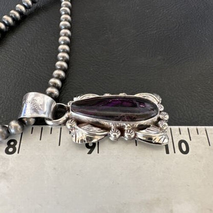 Navajo Pearls Purple Sugilite Pendant Necklace | Sterling Silver Beads | Authentic Native American Handmade | 16463