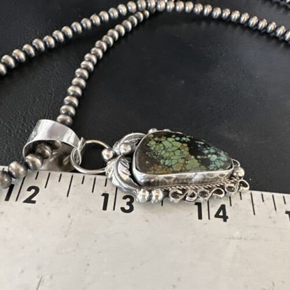 Navajo Green Spiderweb Turquoise Pendant Necklace | Sterling Silver | Native American Handmade | 15100