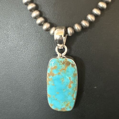 Navajo Blue Kingman Turquoise Pendant Necklace | Sterling Silver | 20" | Authentic Native American Handmade | 16698