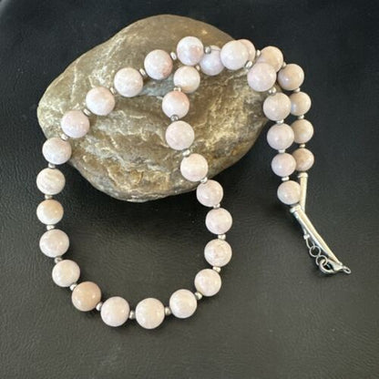 Navajo Pink Conch 10mm Bead Necklace | Sterling Silver | 18" | Authentic Native American Handmade | 17545