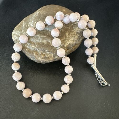Navajo Pink Conch 10mm Bead Necklace | Sterling Silver | 18" | Authentic Native American Handmade | 17545