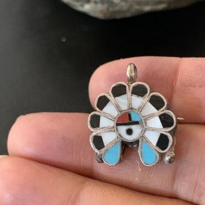 Zuni Sunface Pin Pendant | Turquoise, Mother of Pearl, Spiny Oyster | Sterling Silver | 01179